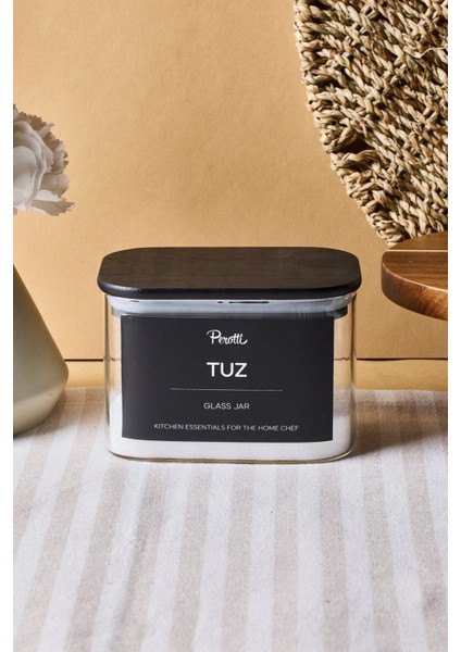 Porter Siyah Kapak Borosilikat Dikdörtgen Cam Kavanoz 650 ml 8X12X8 cm 4 Adet Etiketli