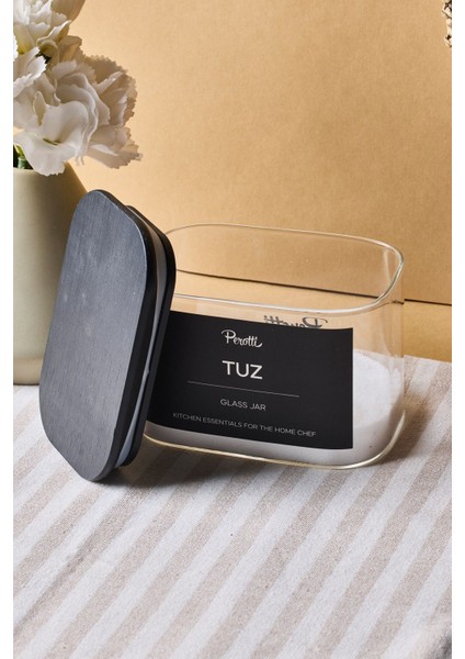 Porter Siyah Kapak Borosilikat Dikdörtgen Cam Kavanoz 650 ml 8X12X8 cm 4 Adet Etiketli modelleri