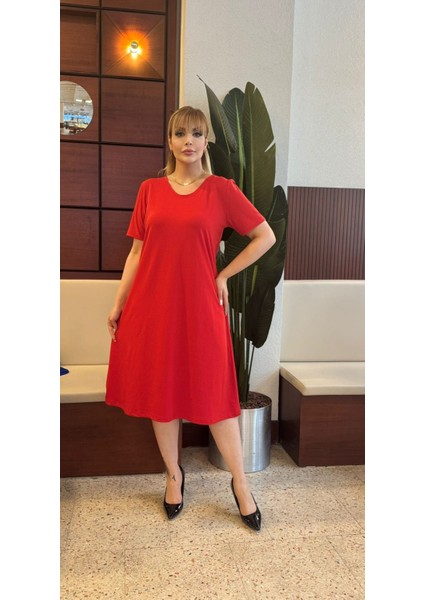 Kadın Büyük Beden Likralı Krep Elbise