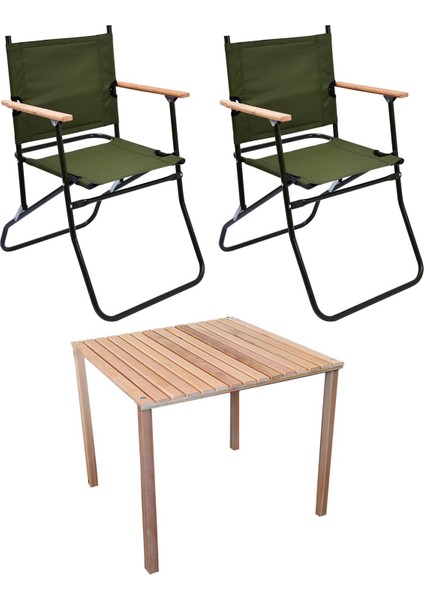 2 Adet 120 kg Kapasiteli Katlanır Kamp Sandalyesi ve 60 x 60 Kamp MASASI-2-AS-6060