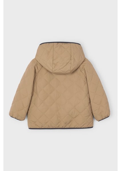 Unisex Çocuk Kapüşonlu Çift Taraflı Pelüş ve Kapitoneli Mont - Karamel/bej modelleri