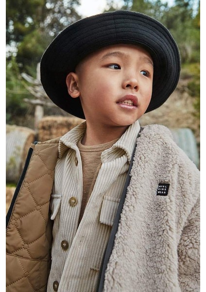 Unisex Çocuk Kapüşonlu Çift Taraflı Pelüş ve Kapitoneli Mont - Karamel/bej indirimleri