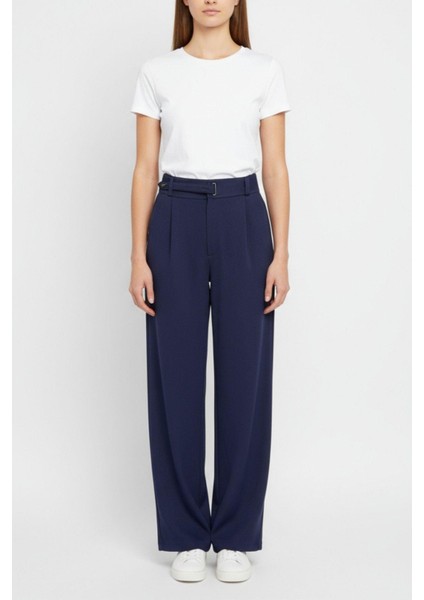 Laci Kemerli Yüksek Bel Bol Paça Kadın Pantolon 8147A