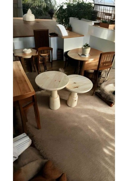 Masif Ahşap Yan Sehpa 2’li Set – Doğal Naturel Renk Zigon Fiskos Sehpa