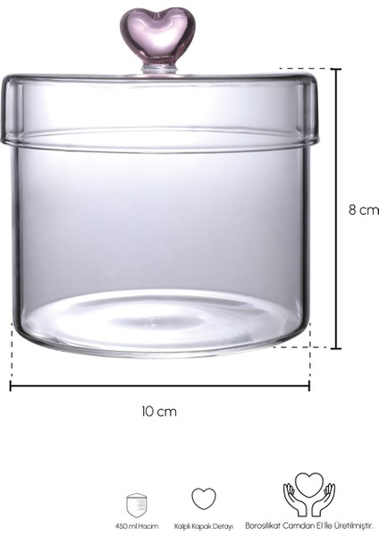 Hearts 450 ml Borosilikat Cam Kavanoz 10X8 cm fiyatları