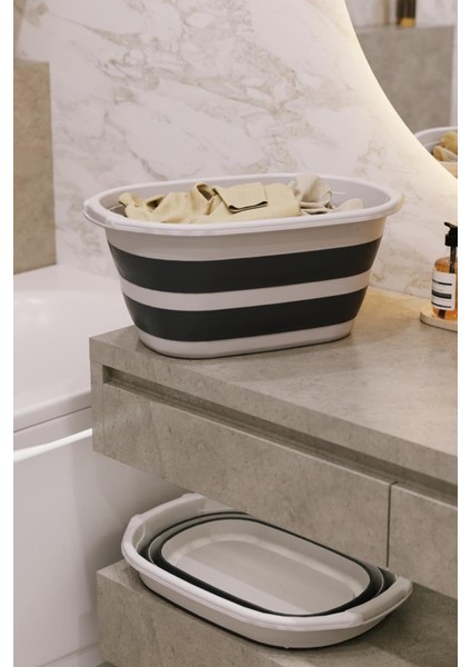 Katlanır 25 Lt Sepet ve 10 Lt Kova Seti, Akordiyon Çamaşır Oyuncak Selesi Kutusu + Kulplu Su Kovası fırsatları