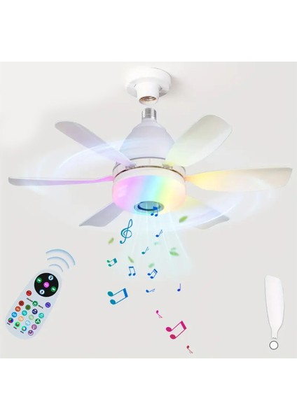 Bluetooth Müzikli Akıllı Rgb Renkli LED Işık Sessiz Motor Gece Modlu 6 Kanat Tavan Vantilatörü