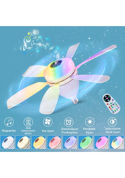 Bluetooth Müzikli Akıllı Rgb Renkli LED Işık Sessiz Motor Gece Modlu 6 Kanat Tavan Vantilatörü indirimleri
