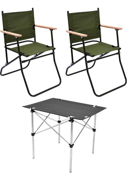 2 Adet 120 kg Kapasiteli Katlanır Kamp Sandalyesi ve 50X70 Kamp Masası SETI-2-AS-5070