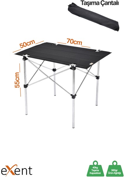 2 Adet 120 kg Kapasiteli Katlanır Kamp Sandalyesi ve 50X70 Kamp Masası SETI-2-AS-5070 modelleri