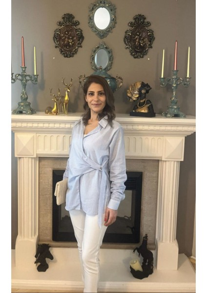 Çizgili Bağlama Detaylı Gömlek