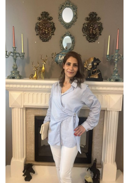 Çizgili Bağlama Detaylı Gömlek fiyatları