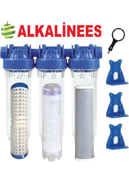 Daire Girişi Su Arıtma Cihazı 10" 3’lü Filtre Silifoz Filtreli Klor ve Kireç Önleyici Bina Sayaç Önü