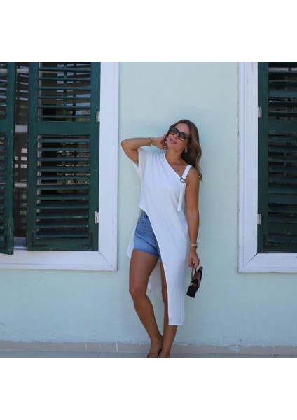 Kadın Tek Omuzu Açık Askılı Asimetrik Kesim Detaylı Bluz fiyatları