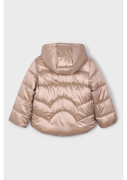 Kız Çocuk Kapüşonlu Çiçek Desenli Çift Taraflı Şişme Mont - Vizon/hardal modelleri