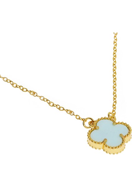 Kadın Açık Mavimsi Renk Yonca Model Çelik Kolye