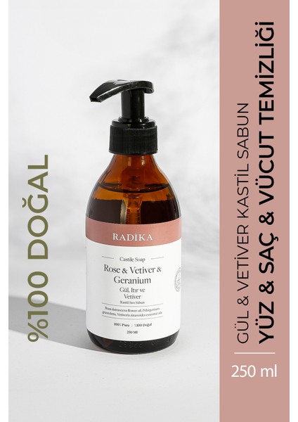 / Doğal Sıvı Kastil Sabun / Gül & Itır & Vetiver