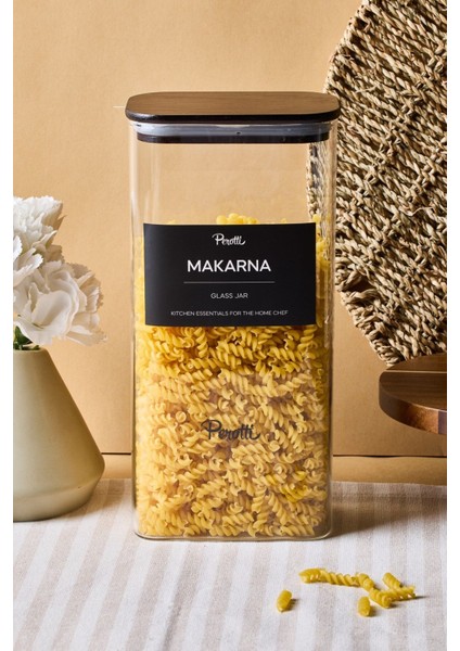 Peyton Akasya Kapak Borosilikat Dikdörtgen Cam Kavanoz 1800 ml 8X12X25 cm 4 Adet Etiketli