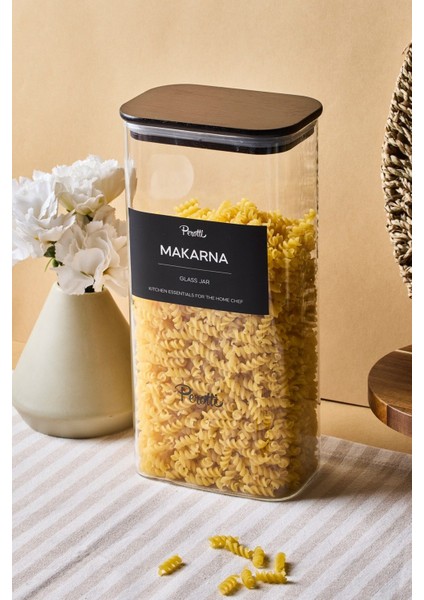 Peyton Akasya Kapak Borosilikat Dikdörtgen Cam Kavanoz 1800 ml 8X12X25 cm 4 Adet Etiketli fiyatları