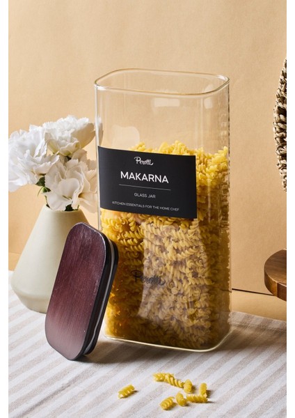 Peyton Akasya Kapak Borosilikat Dikdörtgen Cam Kavanoz 1800 ml 8X12X25 cm 4 Adet Etiketli modelleri