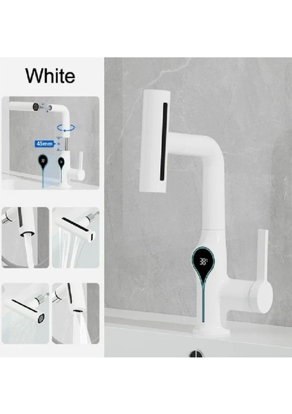 Akıllı Dijital Sıcaklık LED Ekran Banyo Lavabo Bataryası Asansörlü 4 Fonksiyonlu Ithal 7 Yıl Garanti