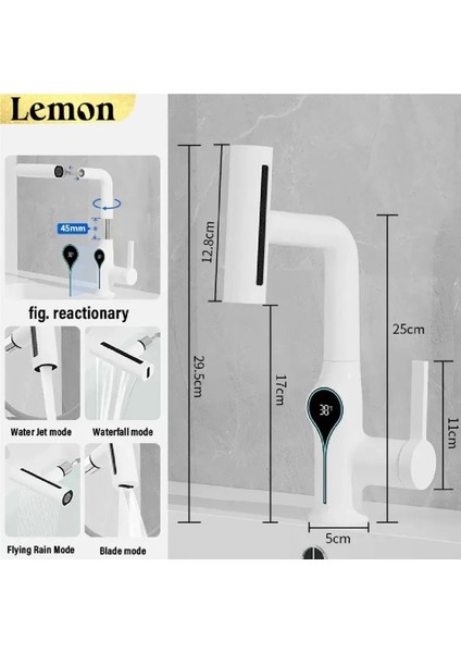 Akıllı Dijital Sıcaklık LED Ekran Banyo Lavabo Bataryası Asansörlü 4 Fonksiyonlu Ithal 7 Yıl Garanti modelleri