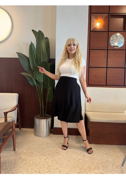 Kadın Büyük Beden Likralı Parçalı Viskon Etek