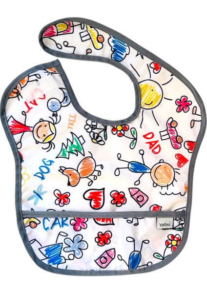 , 2 Adet, Ekonomik Set, 6-24AY, Family ve Sea Desen, Sıvı Geçirmeyen, Cepli, Cırtlı Mama Önlüğü, Önlük