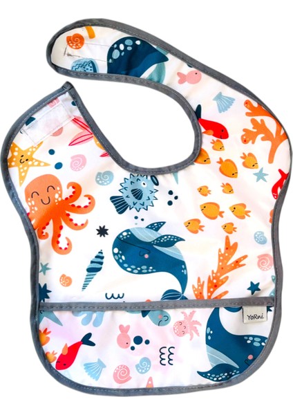 , 2 Adet, Ekonomik Set, 6-24AY, Family ve Sea Desen, Sıvı Geçirmeyen, Cepli, Cırtlı Mama Önlüğü, Önlük