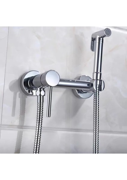 Banyo Tuvalet Bide Basınçlı Püskürtücü Taharet Musluğu Çift Su Girişli Krom Ithal 7 Yıl Garantili