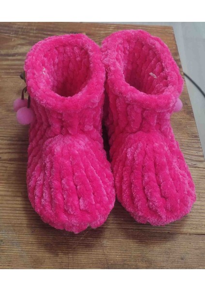 Kadife Ipten El Örgüsü Çocuk Patik modelleri