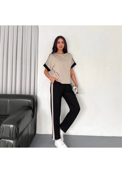 Kadın Odal Dokulu Kumaş Yanı Şeritli Takım