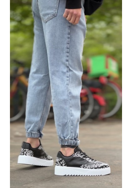 ET0802 Gotik Desenli Siyah Beyaz Yüksek Taban Erkek Günlük Ayakkabı modelleri