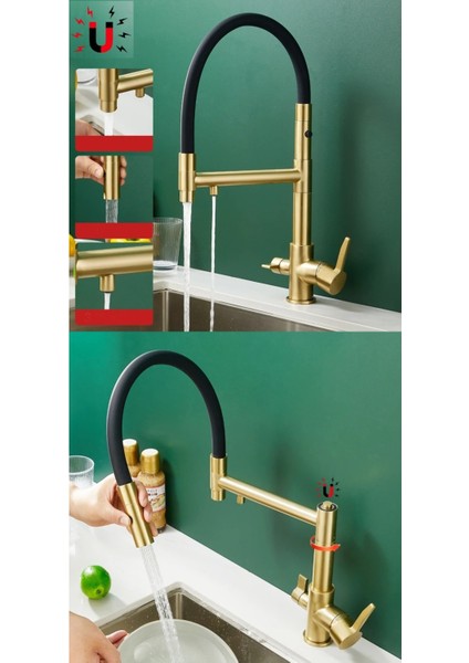 Mutfak Evye Bataryası Dual Flow Su Arıtma Çıkışlı Mıknatızlı Spiral 2 Akış Mod 7 Yıl Garantili Ithal