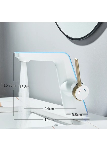 Akıllı Dijital Sıcaklık LED Ekran Banyo Lavabo Bataryası Beyaz Gold 2 Akış Ayarı Ithal 7 Yıl Garanti