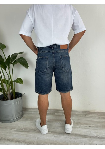 Paça Cep Yırtık Detaylı Yıkamalı Mavi Fit Likrasız Jean Kot Şort indirimleri