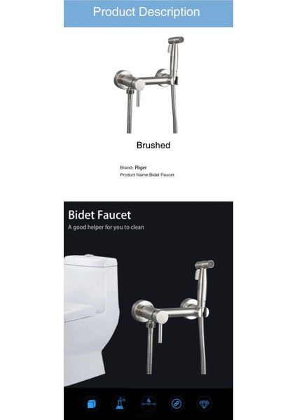 Banyo Tuvalet Bide Basınçlı Püskürtücü Taharet Musluğu Çift Su Girişli Nikel Ithal 7 Yıl Garantili indirimleri