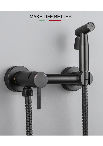 Banyo Tuvalet Bide Basınçlı Püskürtücü Taharet Musluğu Çift Su Girişli Siyah Ithal 7 Yıl Garantili