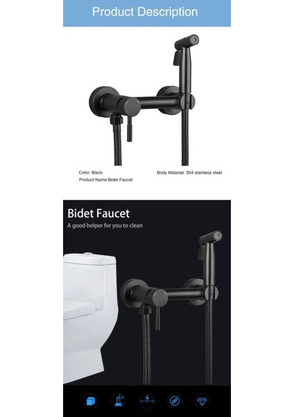 Banyo Tuvalet Bide Basınçlı Püskürtücü Taharet Musluğu Çift Su Girişli Siyah Ithal 7 Yıl Garantili fiyatları