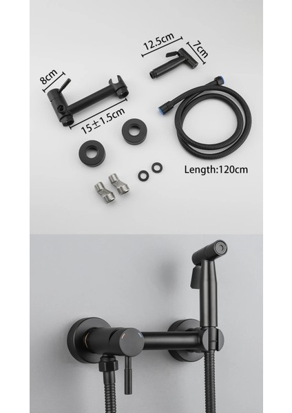 Banyo Tuvalet Bide Basınçlı Püskürtücü Taharet Musluğu Çift Su Girişli Siyah Ithal 7 Yıl Garantili fırsatları