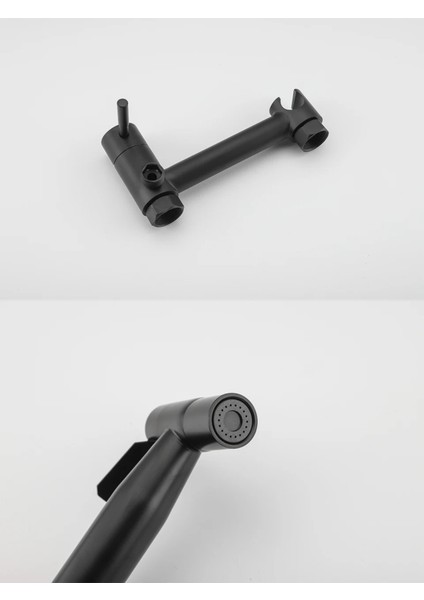 Banyo Tuvalet Bide Basınçlı Püskürtücü Taharet Musluğu Çift Su Girişli Siyah Ithal 7 Yıl Garantili