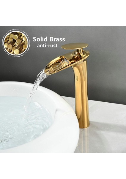 Banyo Çanak Lavabo Bataryası Altın Dore Gold Renk Yeni Şelale Model 7 Yıl Garantili Ithal
