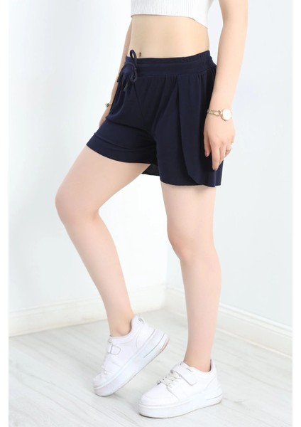 Kadın Beli Bağcıklı Yanlardan Yırtmaç Detaylı Çift Katmanlı Dökümlü Hafif Sandy Kumaş Tayt Şort fiyatları