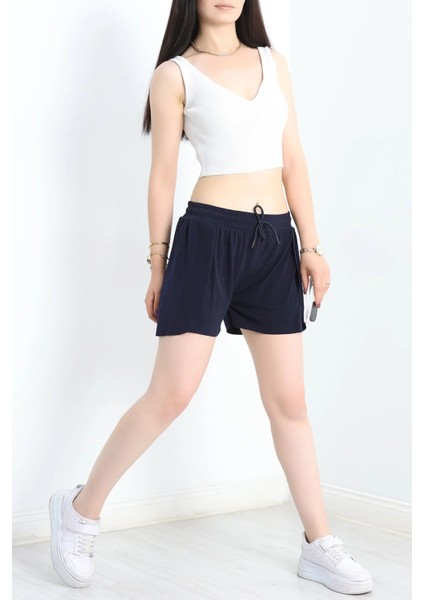 Kadın Beli Bağcıklı Yanlardan Yırtmaç Detaylı Çift Katmanlı Dökümlü Hafif Sandy Kumaş Tayt Şort fırsatları