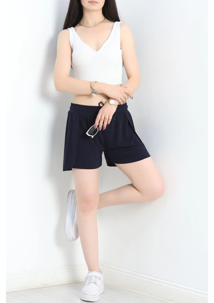 Kadın Beli Bağcıklı Yanlardan Yırtmaç Detaylı Çift Katmanlı Dökümlü Hafif Sandy Kumaş Tayt Şort indirimleri