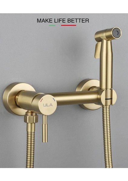 Banyo Tuvalet Bide Basınçlı Püskürtücü Taharet Musluğu Çift Su Girişli Mat Gold Ithal 7 Yıl Garanti