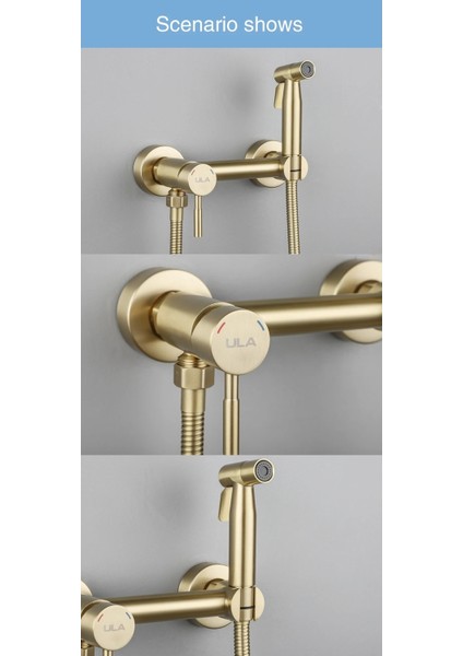 Banyo Tuvalet Bide Basınçlı Püskürtücü Taharet Musluğu Çift Su Girişli Mat Gold Ithal 7 Yıl Garanti modelleri