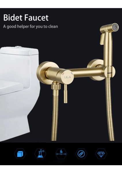 Banyo Tuvalet Bide Basınçlı Püskürtücü Taharet Musluğu Çift Su Girişli Mat Gold Ithal 7 Yıl Garanti fırsatları