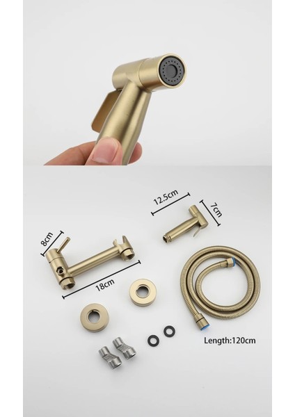 Banyo Tuvalet Bide Basınçlı Püskürtücü Taharet Musluğu Çift Su Girişli Mat Gold Ithal 7 Yıl Garanti