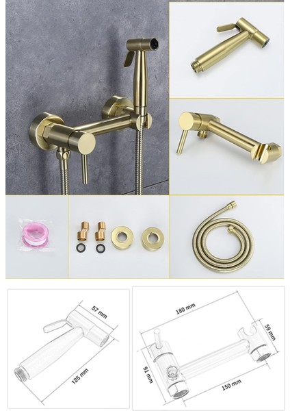 Banyo Tuvalet Bide Basınçlı Püskürtücü Taharet Musluğu Çift Su Girişli Mat Gold Ithal 7 Yıl Garanti